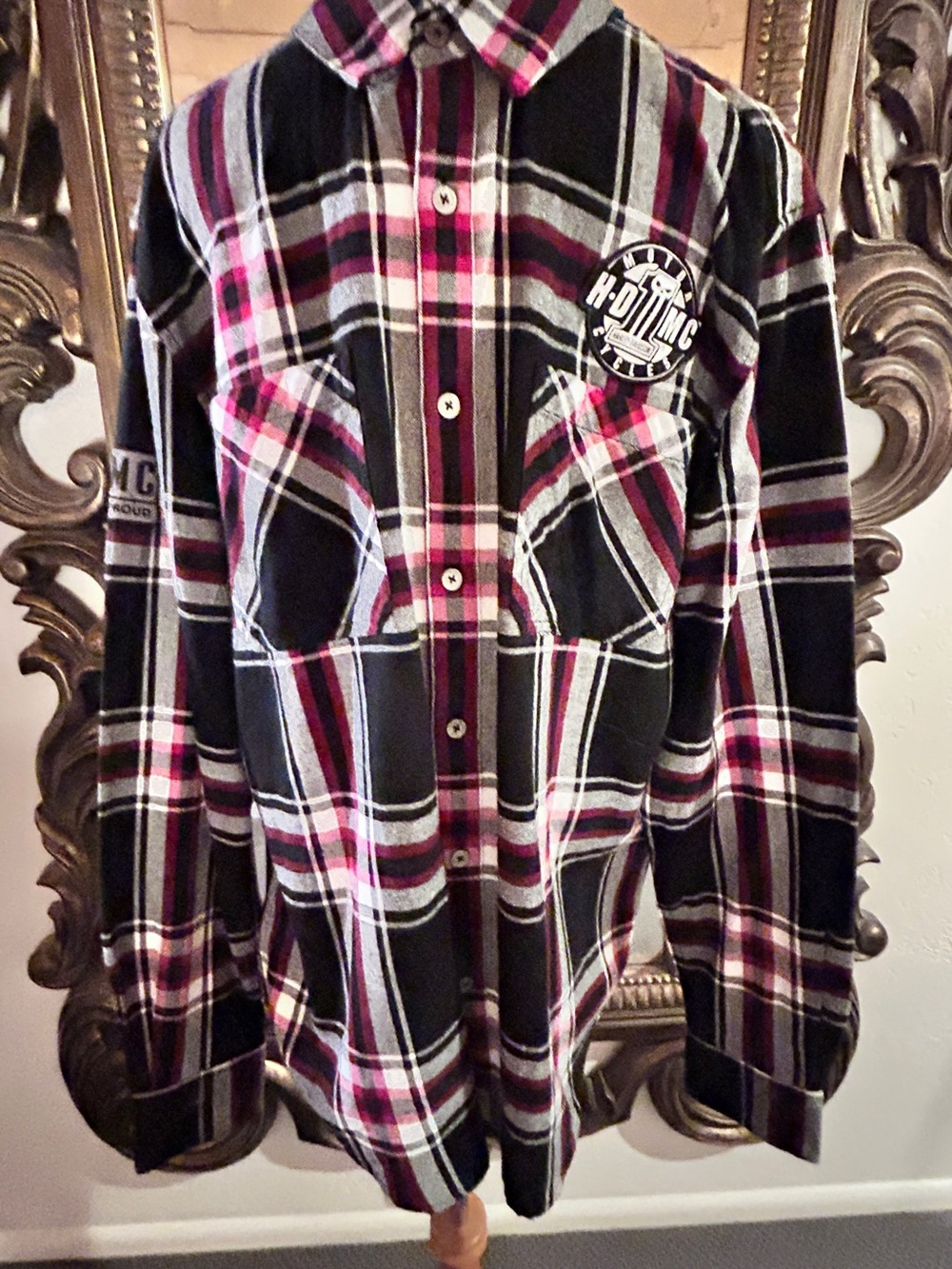Harley-Davidson Black Red and White Plaid Button-Up Shirt NWT